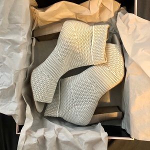 AVES LES FILLES White/Light Grey Sock Bootie Heels